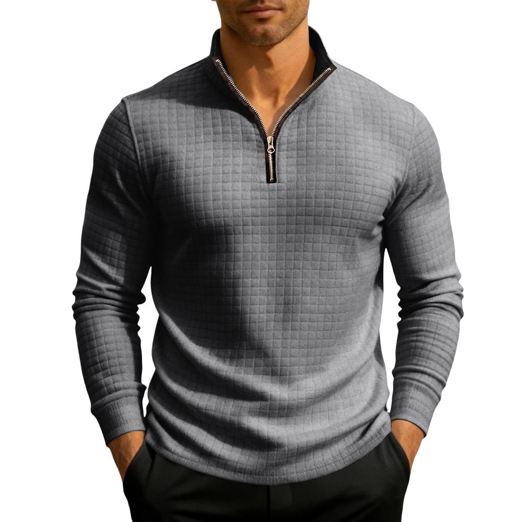 Men's Knit Quarter-Zip Stand Collar Pullover
