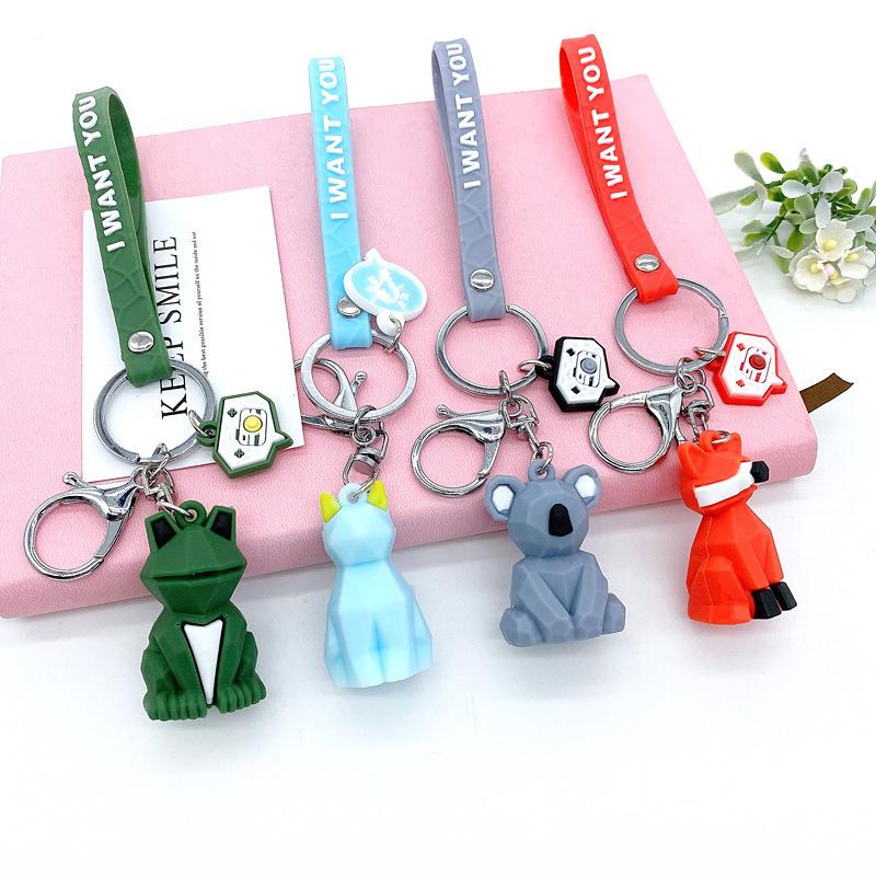 1 Pcs Creative Cartoon Geometric Faceted Dinosaur Panda Doll Keychain Couple Car Key Ring Backpack Hanging Gift