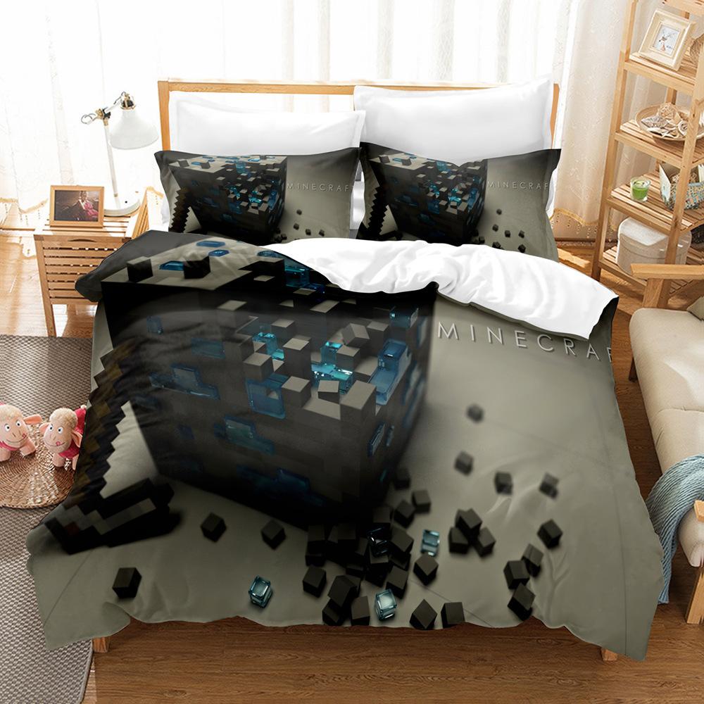 3D Digital Printing Quilt Set Three-Piece Minecraft Game Children'S Cartoon