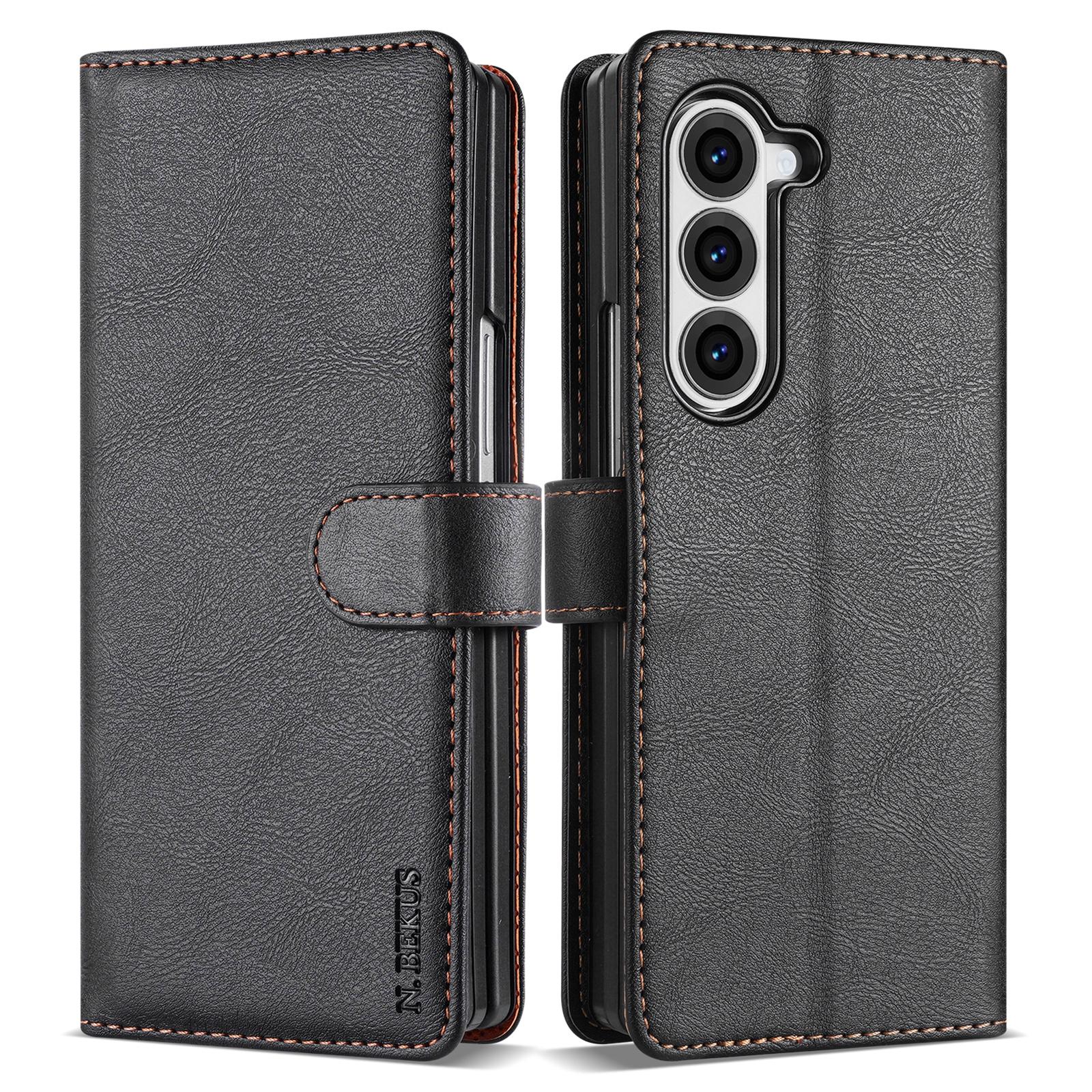 

N.BEKUS CSJ-001 For Samsung Galaxy Z Fold6 5G Stand Case PU Leather Wallet Phone Cover Black
