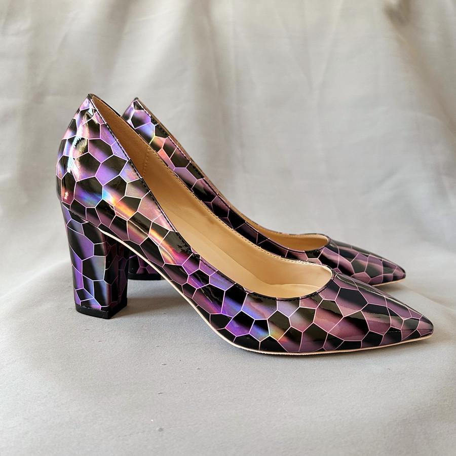 

Разноцветные клетчатые туфли на среднем каблуке, женские туфли с острым носком, сексуальные дизайнерские туфли-лодочки, большой размер 33-45 45