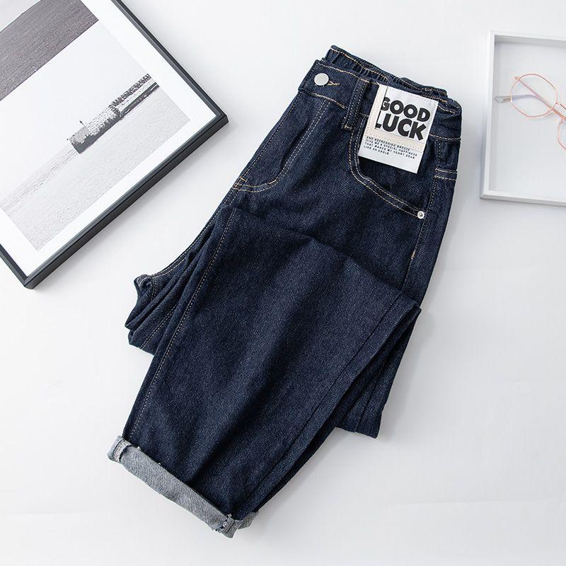 

Большой размер, высокая посадка, джинсовый деним «папины джинсы», женские, осенняя новинка, свободные брюки-харлан длиной девять точек, 2023, темно-синие, мешковатые Dark blue XL