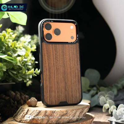 Hoda Natural Hard Walnut Military Grade Shockproof Case Compatible with Iphone 17 Pro Case Anti-fingerprint Magnetic for 17 Pro Max Case Luxury