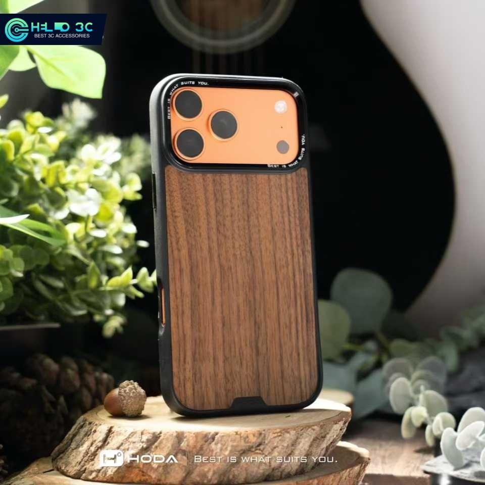 

Hoda Natural Hard Walnut противоударный чехол военного класса, совместимый с чехлом для iPhone 17 Pro, магнитный с защитой от отпечатков пальцев для чехла для 17 Pro Max, роскошный iPhone 17 Pro Max