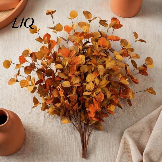 Harvest Season Artificial Foliage Fall Eucalyptus Stems, Leaves, Fake Greenery Branches, Thanksgiving Home Decor Flowers for Wedding Centerpiece