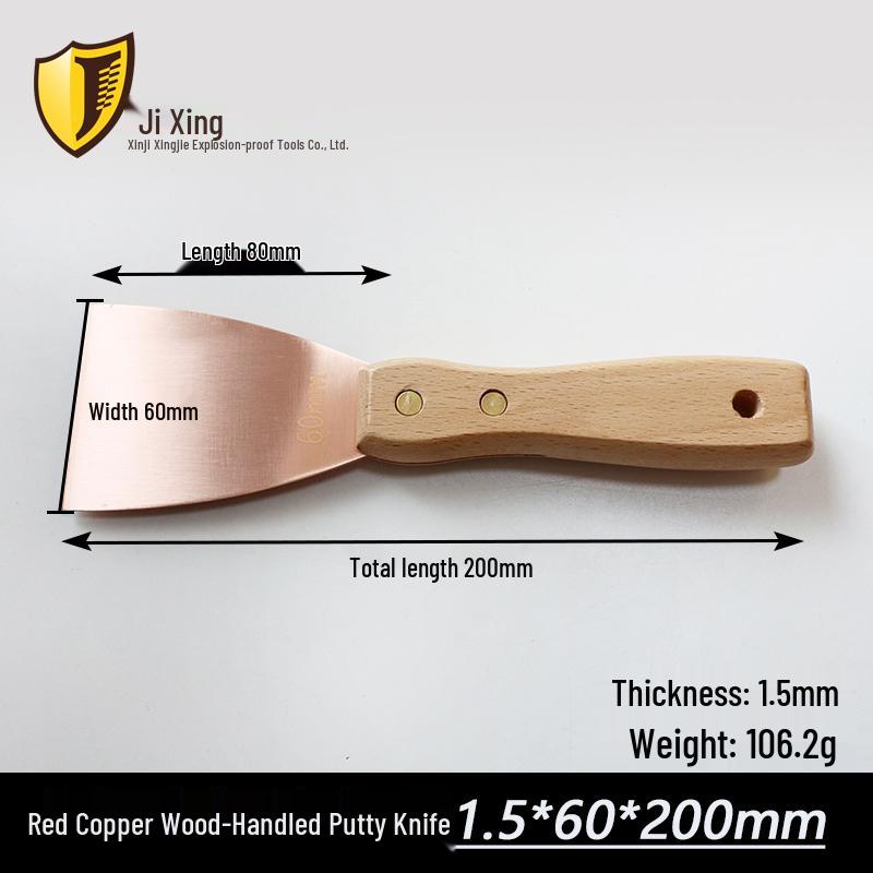 Rotes Kupfer-Spachtel mit 1,5 mm dicker Klinge, Holzgriff - Ideal zum Reinigen von Schimmel und Entfernen von Klebstoff