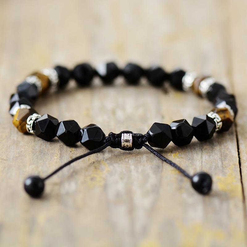 BLINGBAY Men's Natural Stone Crystal Bracelet Men's Tiger Eye