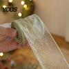 Premium Mesh Ribbon for Ornament Making 2.5" x 2.2 Yards Gold Sheer Christmas Tree Decoration and Decorative Crafts Gift Wrapping, Translucent Fabric