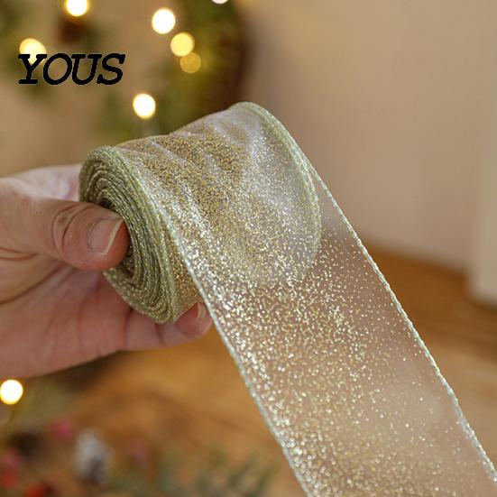 Premium Mesh Ribbon for Ornament Making 2.5" x 2.2 Yards Gold Sheer Christmas Tree Decoration and Decorative Crafts Gift Wrapping, Translucent Fabric