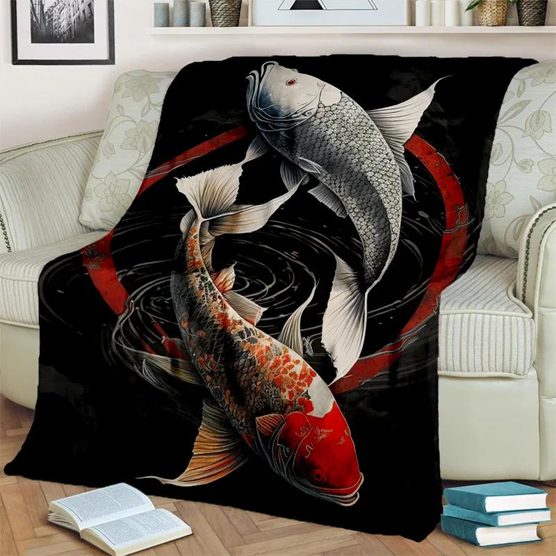 

Naturalize Koi Carp Yin Yang Fish Blanket,Soft Throw Blanket for Home Bedroom Bed Sofa Picnic Travel Office Cover Blanket Kids 75x90cm