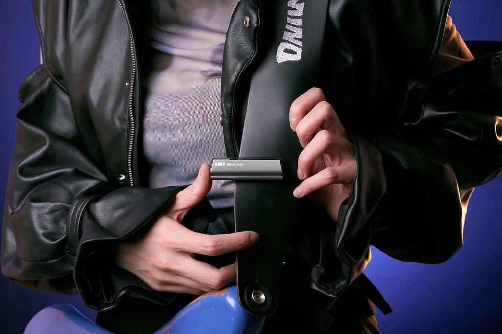KORG Pitchstrap Guitar/Bass Tuner, Strap-Mounted, ±0.1 Cent High Accuracy, USB Charging, Made In Japan, Black, PST-1 BK