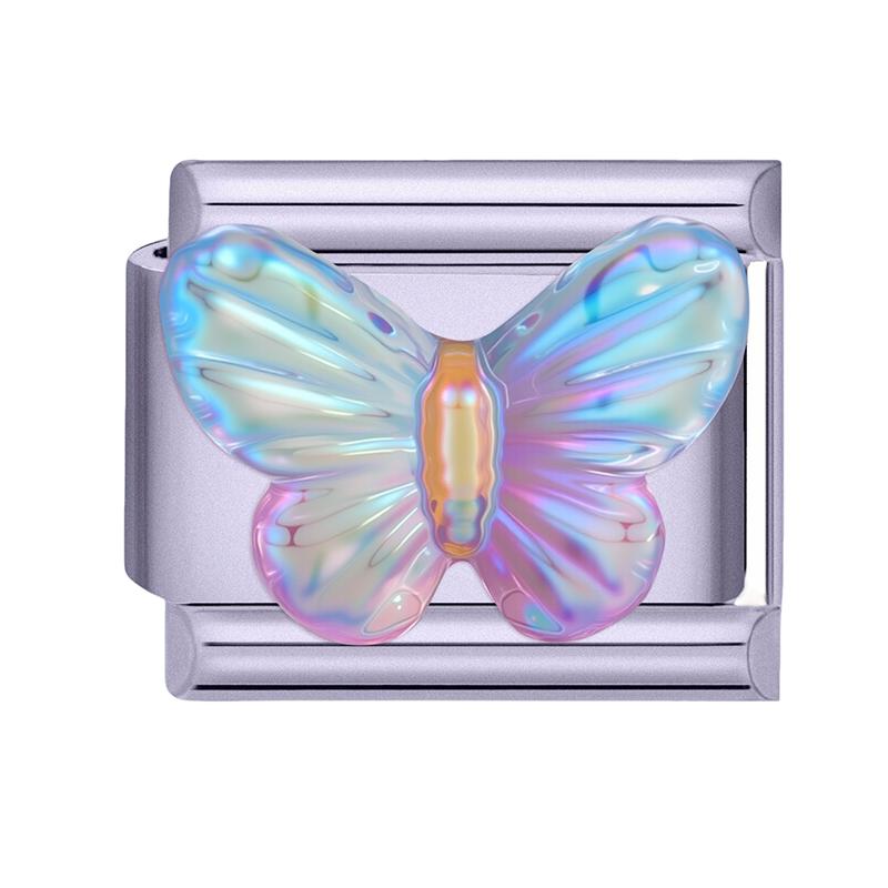 Y2K Purple Series Bow Candy Heart Flower Shiny Italian Charm Links Fit 9MM Stainless Steel Bracelet Girls' DIY Making Jewelry