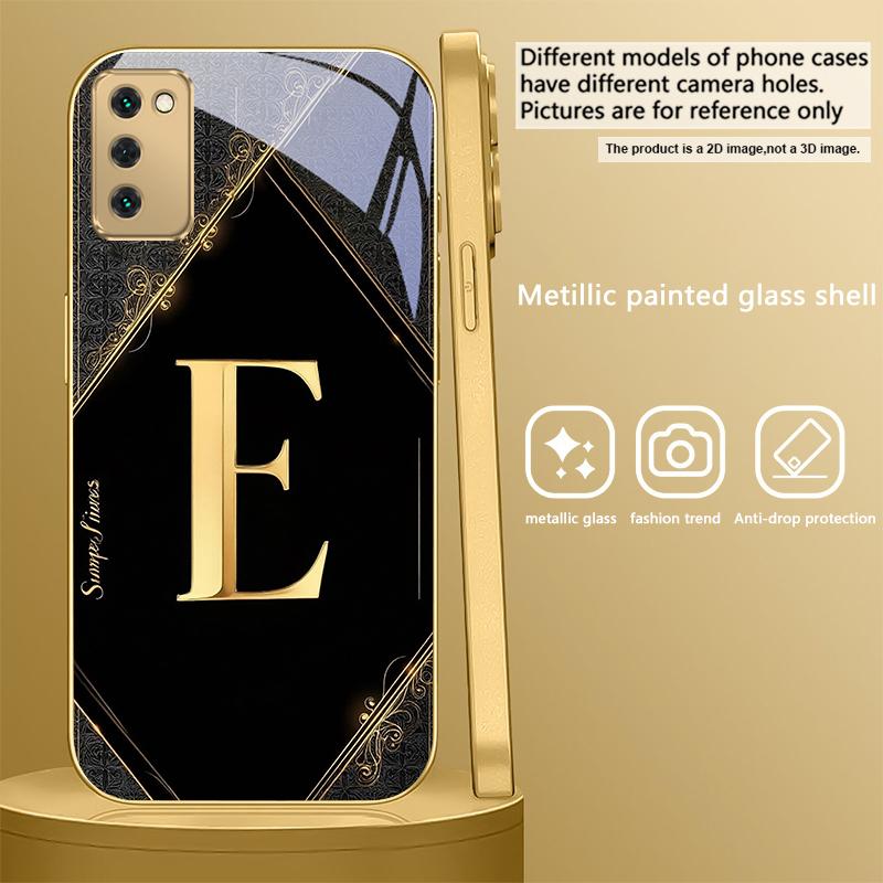 Luxurious Emblem Letters For Samsung Galaxy S26 S20 FE S21 S22 S23 Plus S24 Ultra S25Ultra S21+  S22Plus Golden Glass Phone Case