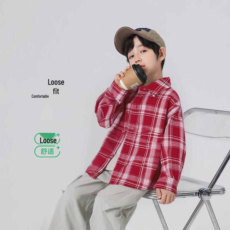 Boys' Red Plaid Long Sleeve Shirt