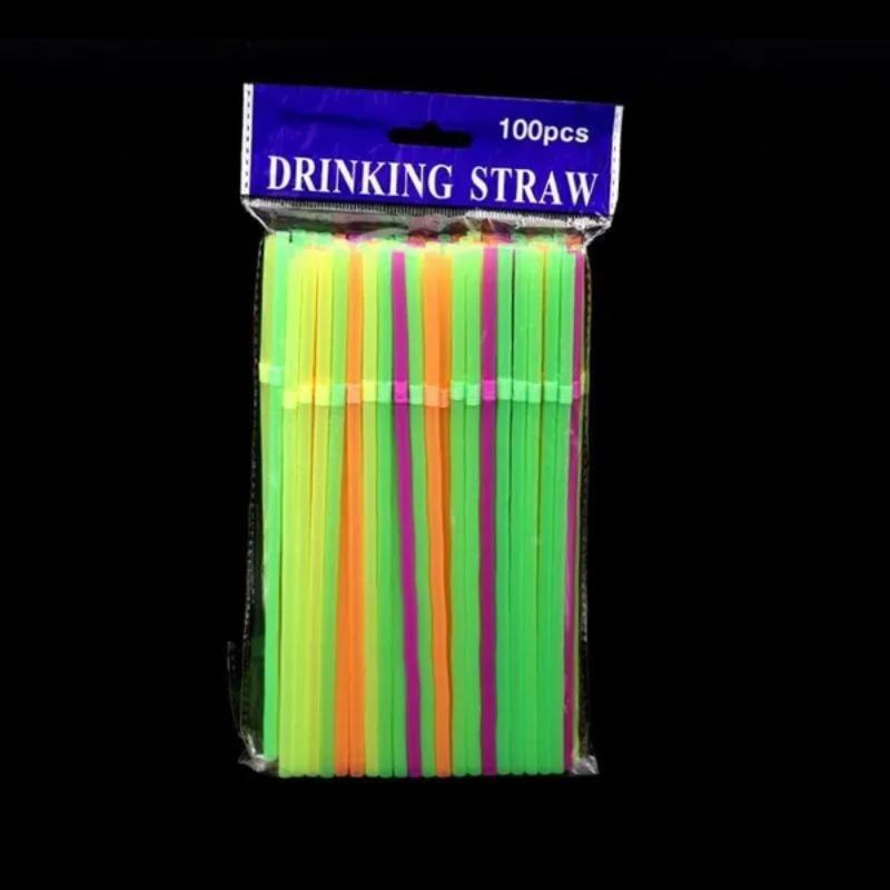 100 шт. эластичная одноразовая пластиковая соломинка, разные цвета, полосатая, неоновая, изогнутая соломинка, гибкая соломинка 100PCS-Fluorescent color