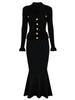 Retro V-Ausschnitt Strickpulloverkleid - Langarm Fishtail Rock für Herbst und Winter