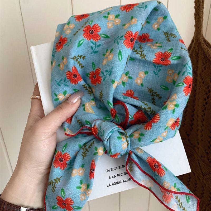 Women Floral Print Head Scarf Soft Breathable Lightweight Headwrap For Summer Beach Travel Daily Wear Hair Accessory