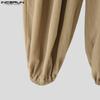INCERUN Men Elastic Waist Pants Casual Loose Solid Color Texture Harem Trousers