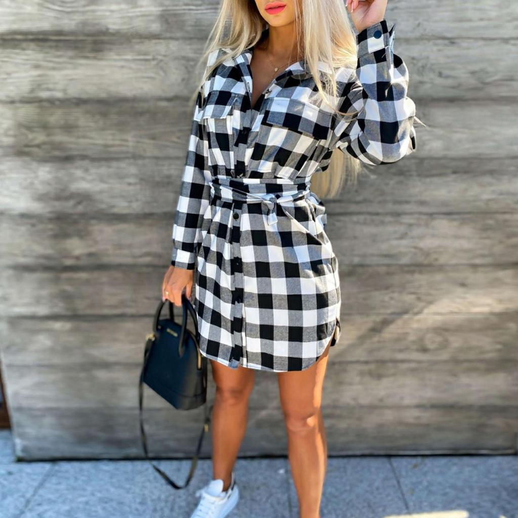 Womens Plaid Check Shirt Dress Blouse Ladies Long Sleeve Plaid Tartan Dress   buy at low prices in the Joom online store