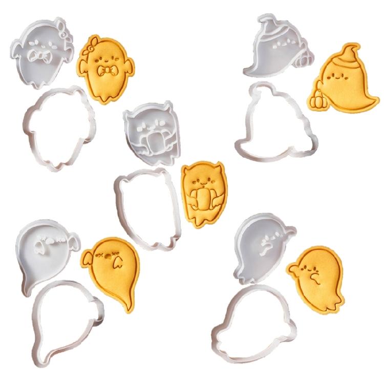 5Pcs Halloween Themed Cookie Cutter Set Halloween Biscuits Molds Set Eerie Specters Shape Biscuits Silicones Molds