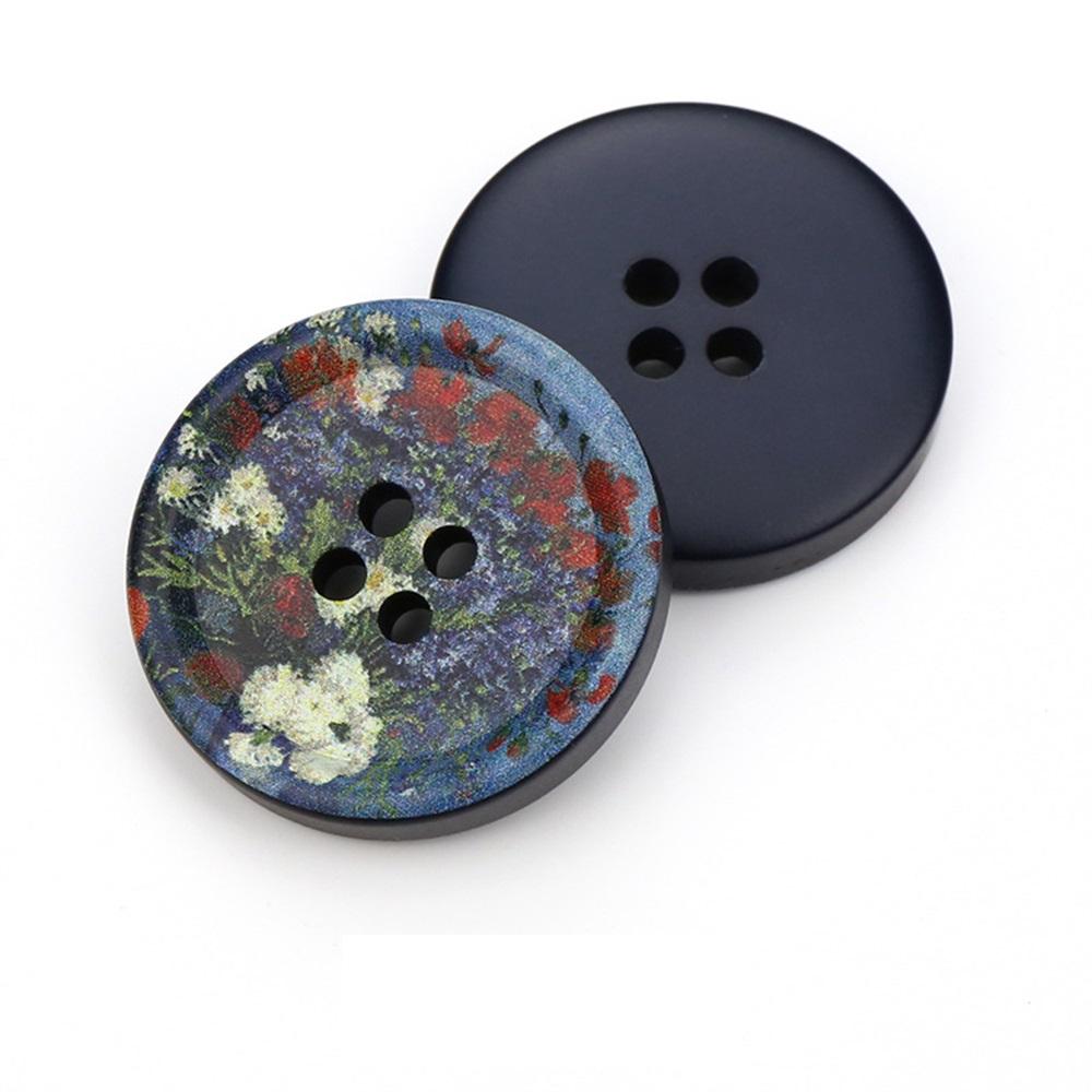 Resin Round 4 Holes Buttons Landscape Print 21Mm-34Mm Diy Handmade Sewing Accessories For Clothing Decorative Buttons Tool 5Pcs