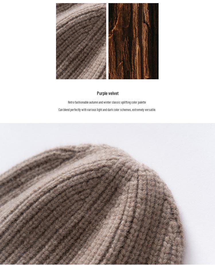 Thickened Wool Ribbed Cuff Cashmere Knit Hat - Warm and In Stock