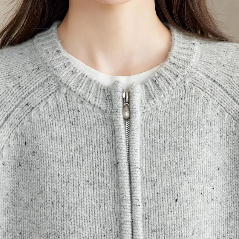 Srcr Damen Verdickter 100% Woll Reißverschluss Strick Cardigan
