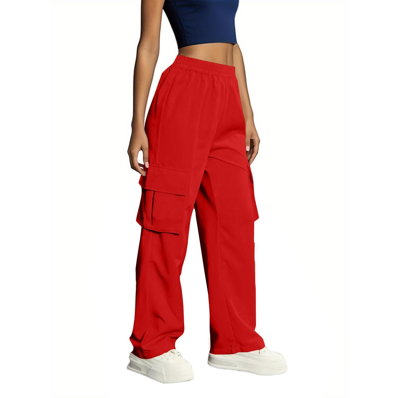 

Женские модные повседневные спортивные однотонные брюки-карго с высокой талией и карманами-флипами XL красный