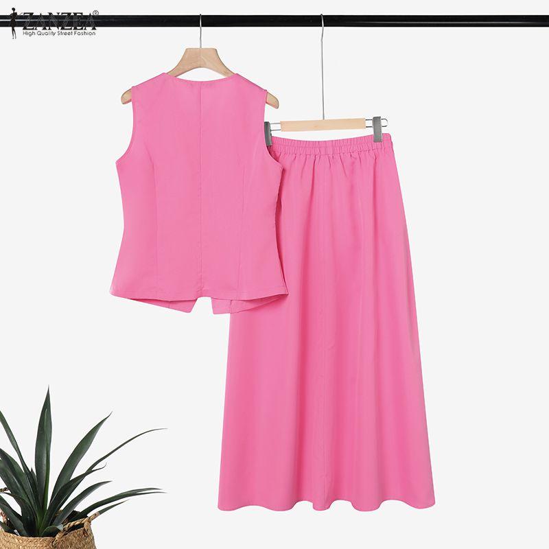 ZANZEA Women Sleeveless Vest Tops and Long Skirts Summer Two Piece Suit Sets