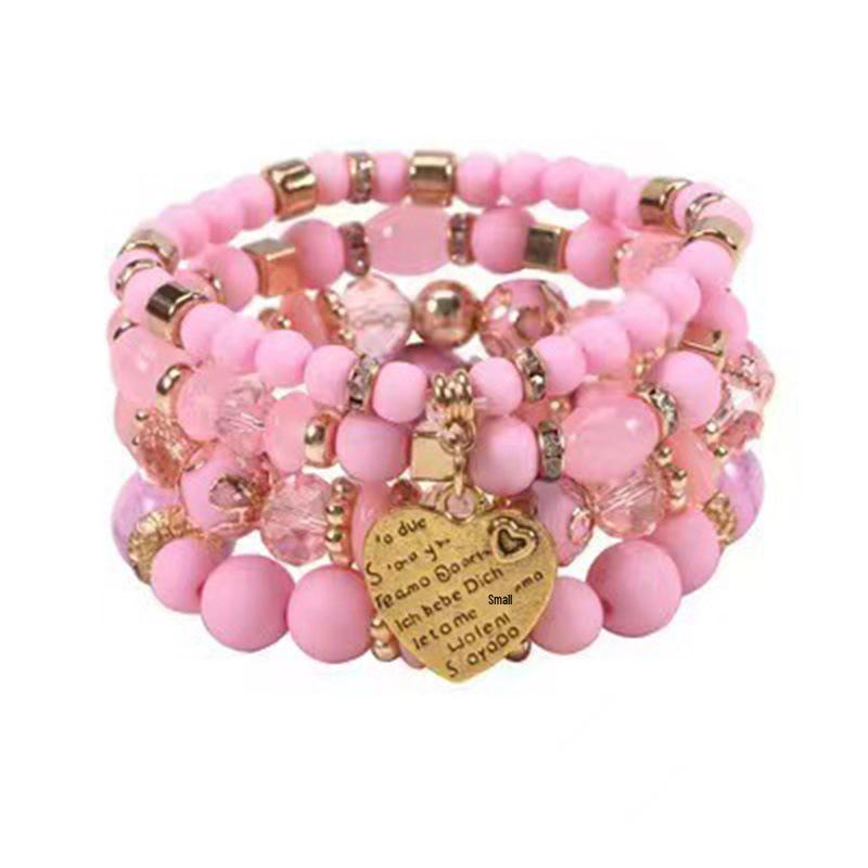 Bohemian Multilayer Elastic Rope Bracelet with Alloy Heart Pendant