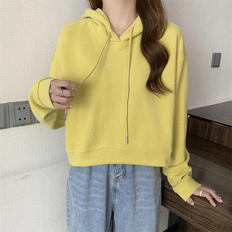 Hoodies Women Autumn Students Leisure Cropped Baggy Chic Young Simple Sporty Harajuku Vintage Hooded Sweatshirt Streetwear Daily