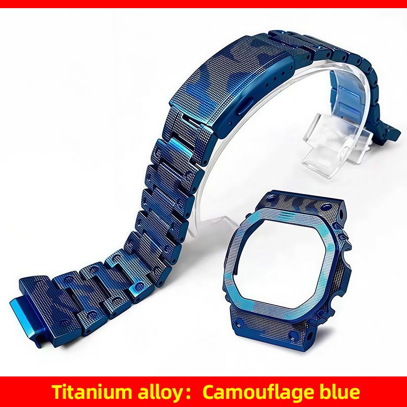 Kit de Modification de Boîtier Camouflage en Alliage de Titane DW5600 pour G-SHOCK Casio DW-5600 GWM5610 GMW-B5000 Bracelet Métal Titane Intégral Mise à Niveau