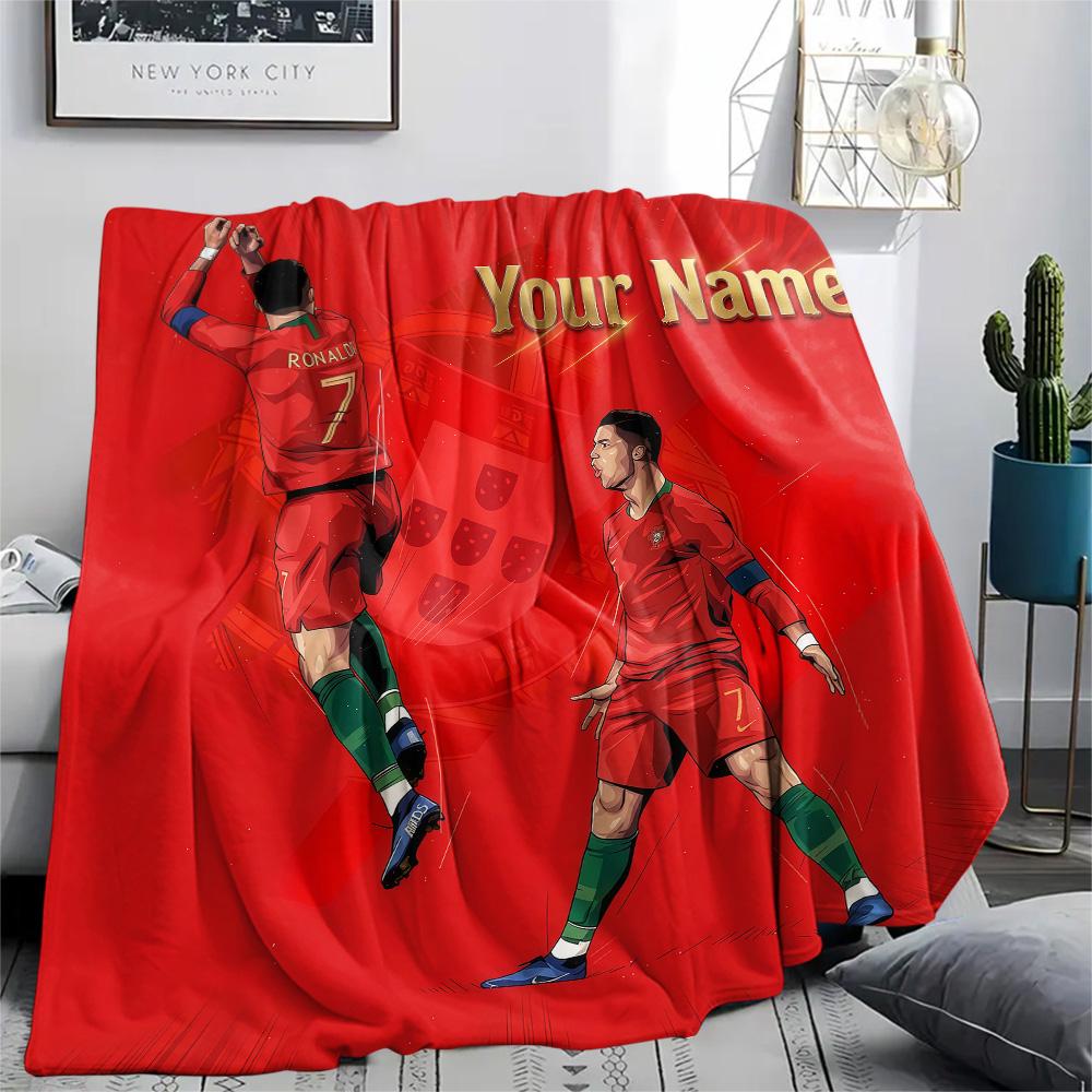 1PC Custom Name CR7 Patterned Flannel Blanket Suitable For All Seasons for Home Decor Warmth and Comfort Gifts Holiday Present -HE122