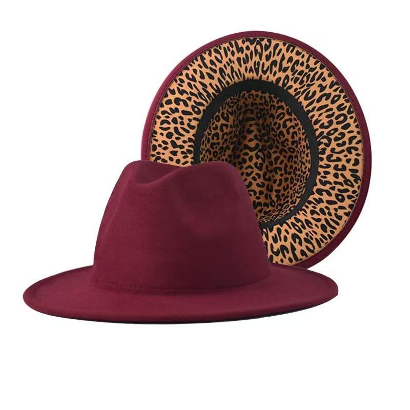 Popular European and American fashion simple leopard print color matching jazz hat men's and women's elegant versatile wide-brimmed top hat