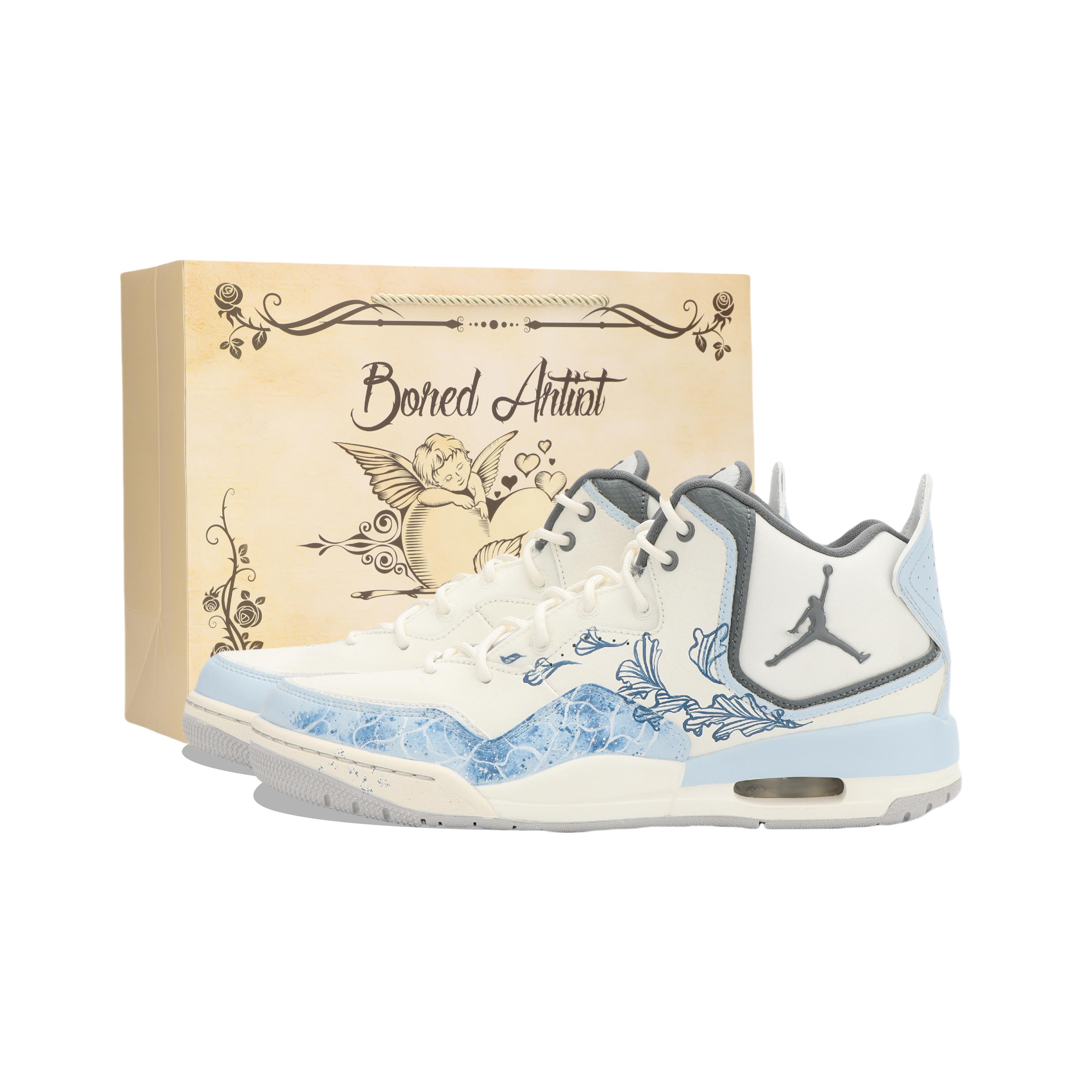 

Jordan Courtside 23 Jiang Immersed Moon Cushioning, Wear Resistant Mid top Vintage Basketball Shoes Unisex White Blue HQ1192-101(Team1390-) 44