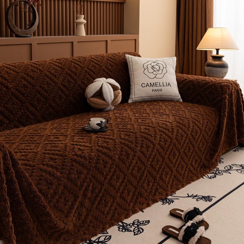

Autumn and Winter Thick Warm Comfortable Blanket Bohemian Style Solid Color Sofa Protective Cover Living Room Sofa Decoration 180x130cm коричневый