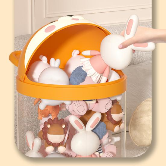 Stuffed Animal Storage Tube Stuffed Doll Organizer with Wheels Transparent Plush Toy Bucket with Lid for Nursery Bedroom Playroom
