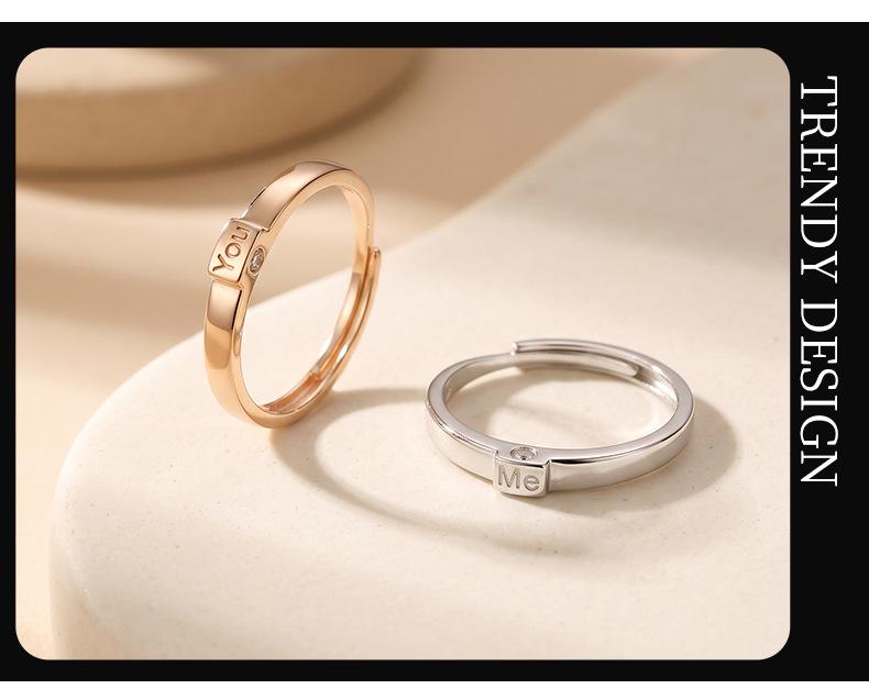 925 Sterling Silver You & Me Engraved Diamond Couple Rings - Unisex Personalized Design