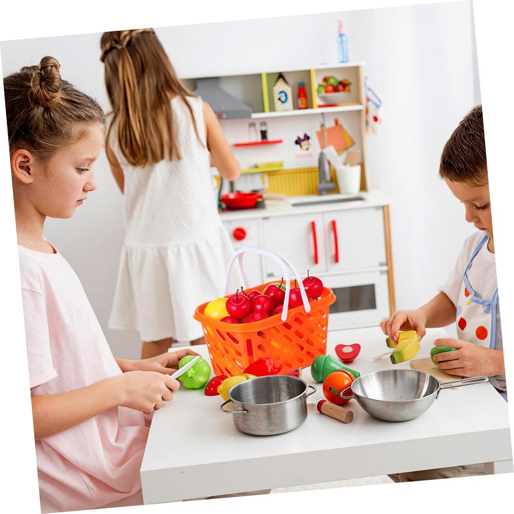 OUNONA 2-Pack Kids Shopping Baskets, Toy Storage Baskets, ABS Material, with Handles, Grocery Baskets, Storage Boxes for Bathrooms and Kids' Rooms,