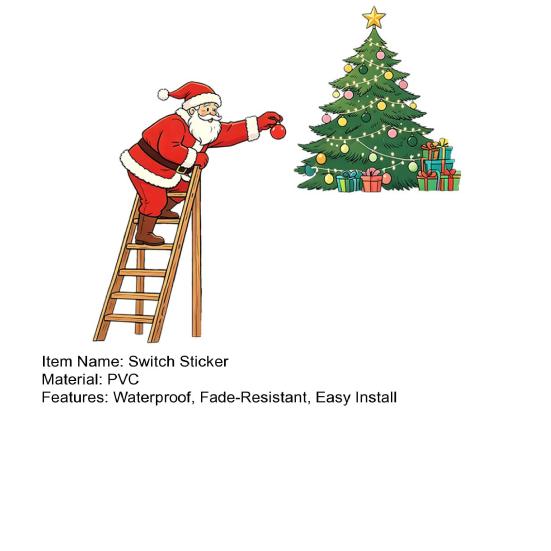 Christmas Party Atmosphere Decor Light Switch Sticker, Santa Claus Climbing Ladder Cover Funny Creative Xmas Supplies Peel & Stick Removable