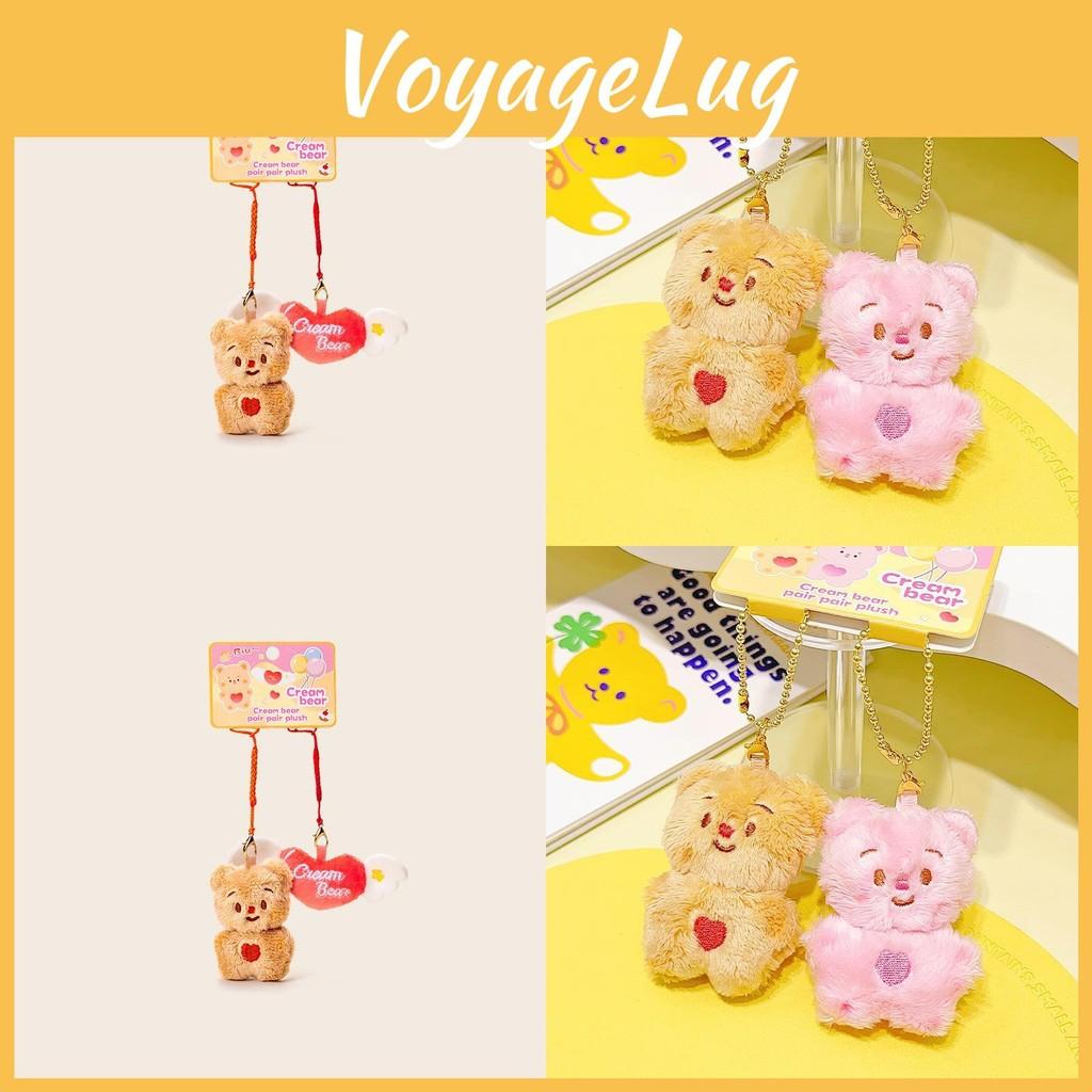 Cream Bear Love Heart Wing Plush Keychain Embroidery Design For Couples Gift