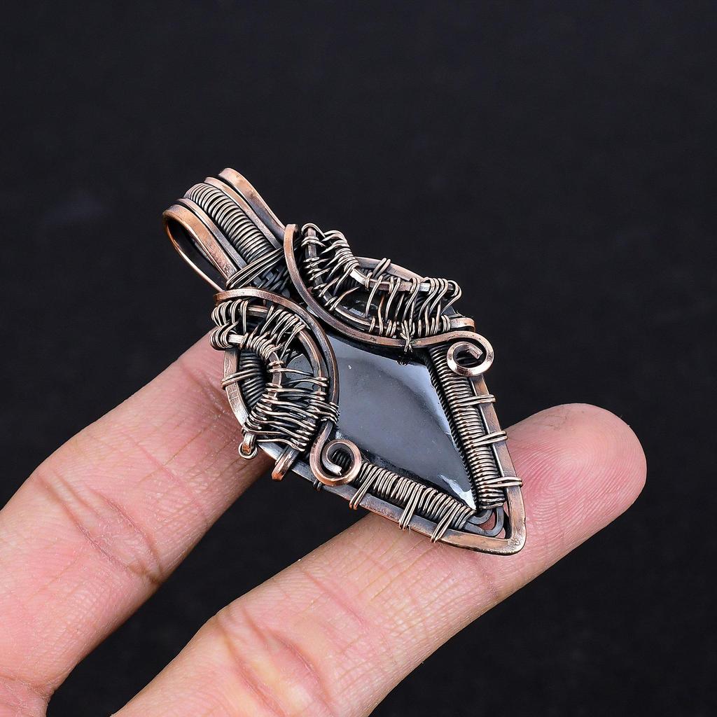 Shungite Pendant, 999 Copper Wire Wrapped Gemstone Jewelry, Handmade Pendant, For Thanksgiving