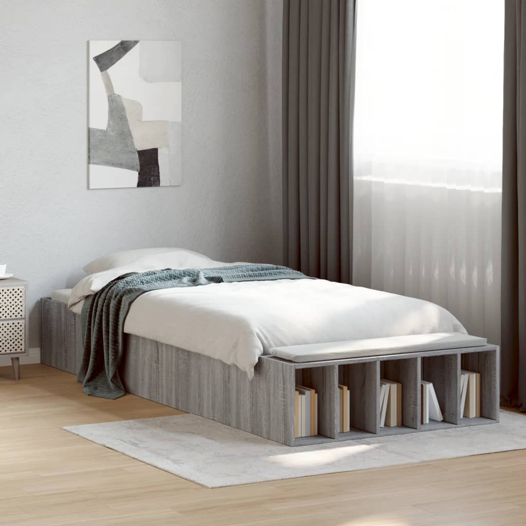 Vidaxl Rama Łóżka, Szary Dąb Sonoma, 100X200Cm Materiał Drewnopochodny