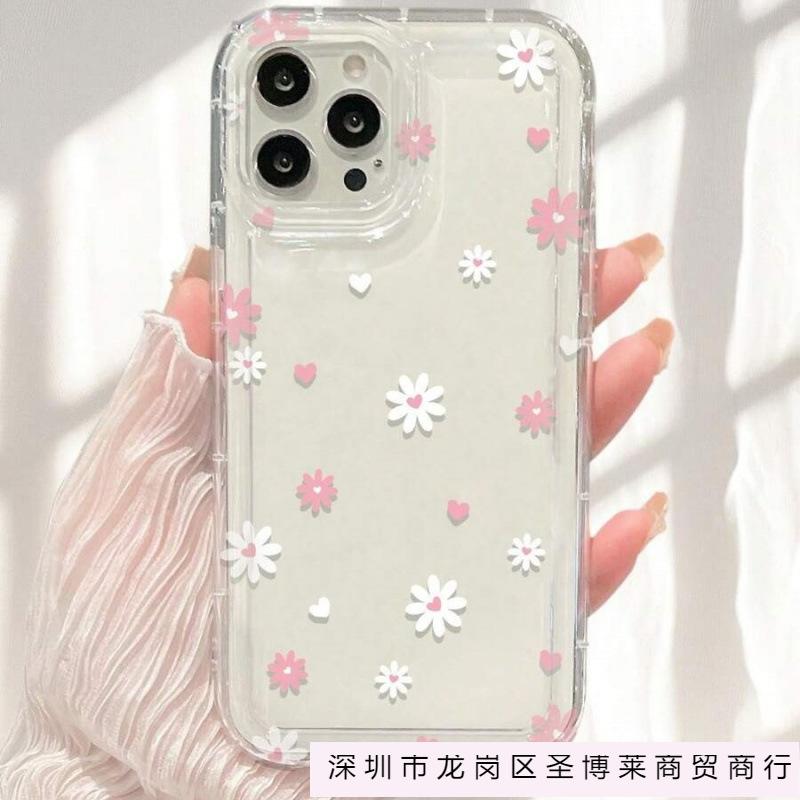 Pink White Love Flower Applicable iPhone16 Airbag 15 Apple 14 Mobile Phone Case 13promax Transparent 12 Premium