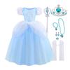 Classic Cendrillon Costume Deluxe Lace Dress Birthday Party Role Play Princess Pretend Fairy Tale Grace Ball Gown for Kids