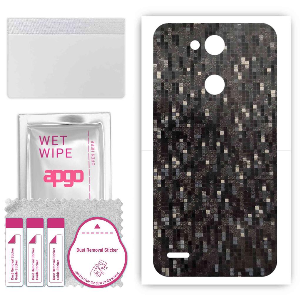 apgo Protective Skin Sticker for the back compatible with LG X power 3, Wrap Film, Foil, Vinyl - Pattern Carbon Black Pixel