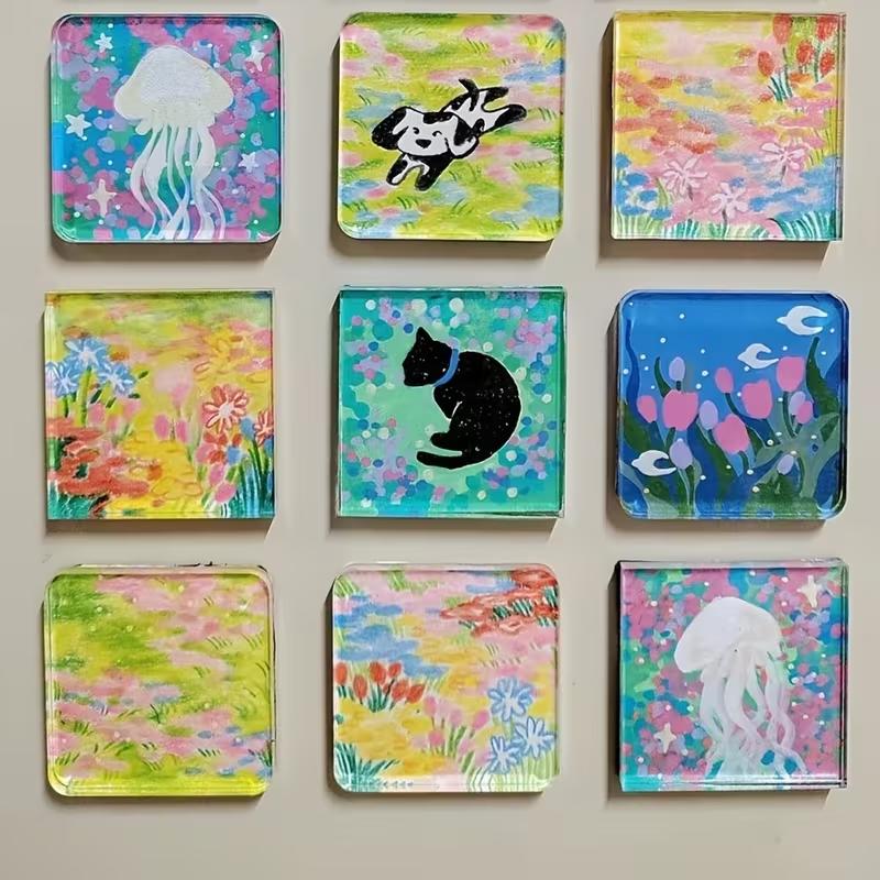 10pcs Acrylic Fridge Magnet Kit with Adhesive Wedding Birthday Party DIY Handmade Gifts Photo Albums Christmas Home Decoration