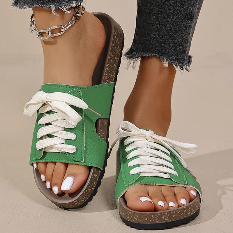 Modische Schnür-Plateauslipper für Damen Mode Lackleder Zehenfrei Sandale Damen Neu Übergröße Dicke Sohle Pantoletten Mujer