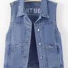 Women's Plus Size Embroidered Denim Vest with Big Pockets - Autumn Sleeveless Cardigan