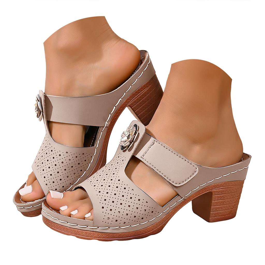 Women'S Chunky Heel Closed Toe Sandals Breathable Openwork Design Rhinestone Thong Sandals For Women Very G Sandals For Women